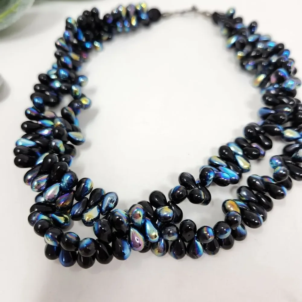 Teardrop Glass AB Beaded Necklace Sterling Silver‎ Toggle Closure